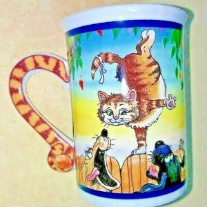 Danbury Mint Mug Comical Cats 'On the Fence" Ceramic Gary Patterson